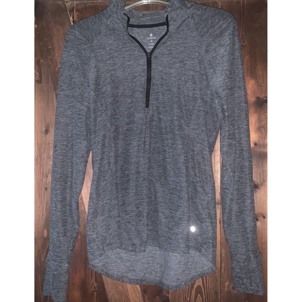 Apana 1/4 zip Yoga Pullover Shirt Jacket Gray MEDIUM With‎ Thumb Holes EUC
